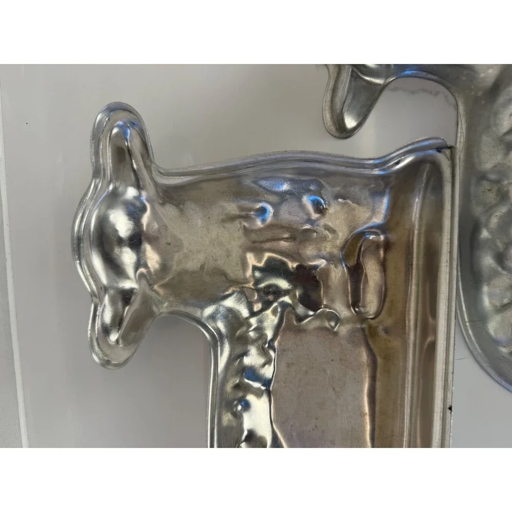 Vintage Lamb Cake Mold 3D Two Piece Cast Aluminum Silver Easter Farmhouse Decor